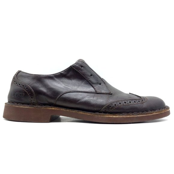 Ugg Dark Brown Leather Faux Fur Lace Up Wingtip Oxfords Shoes Men\'s 10.5 main image 11